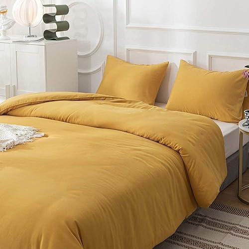 Miniatura 4 de Houseri Juego de edredón amarillo mostaza, tamaño California King, color amarillo oscuro, juego de ropa de cama tamaño California King, juego de