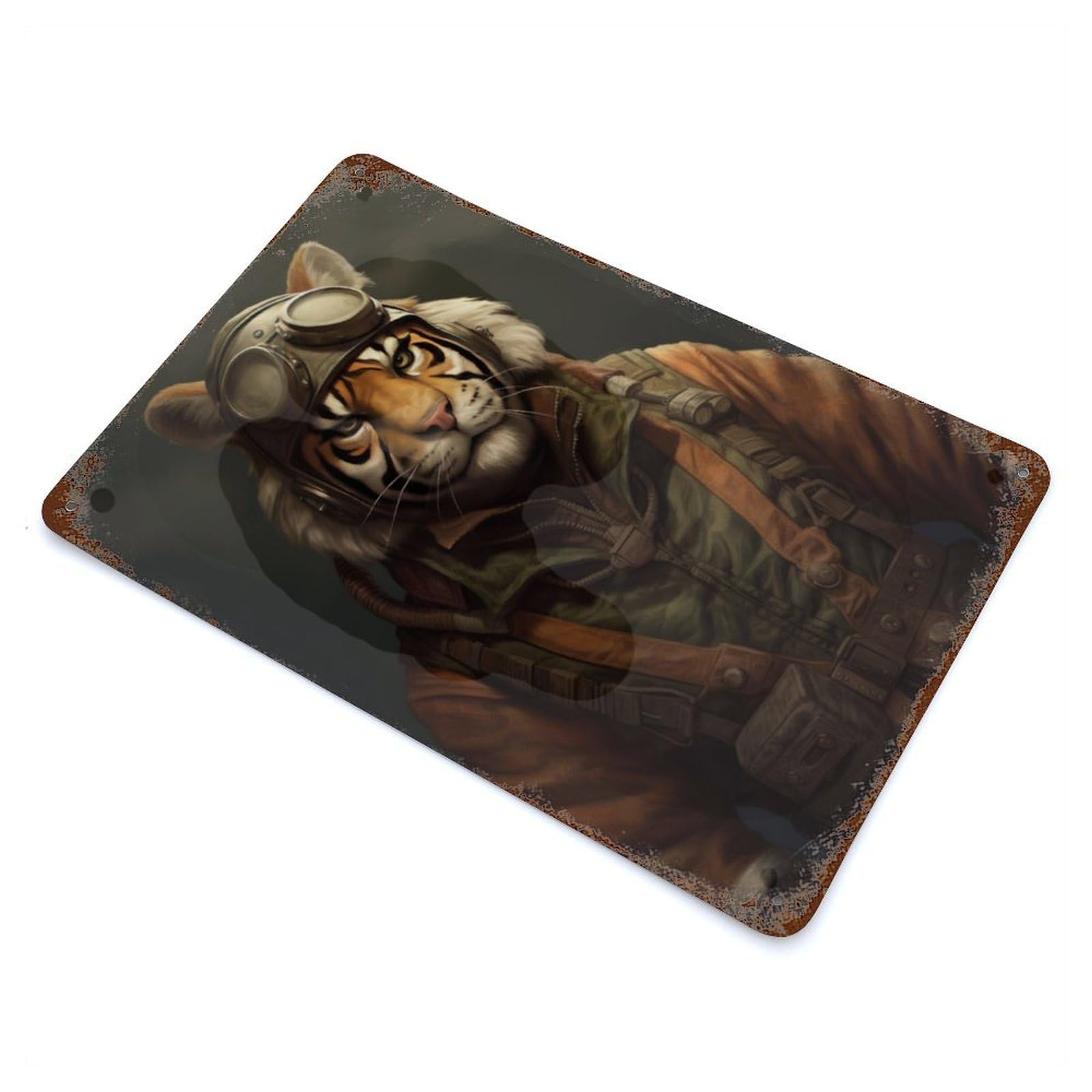 Tiger As A Pilot Rusty Metal Tin Sign 11.8"x7.9", for Basement, Hobby Room And Garage Decor, Retro Wall Decor