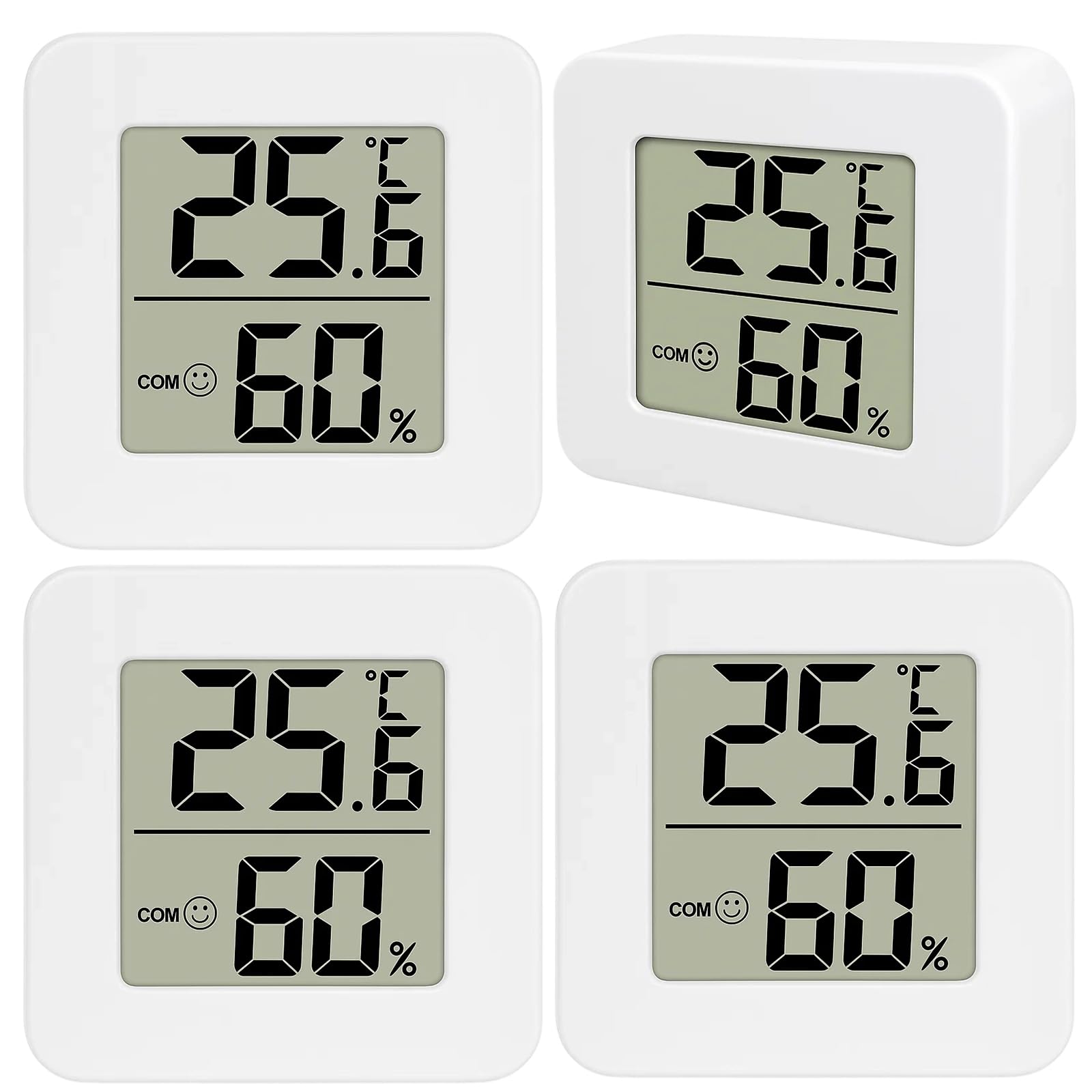 4Pack Room Thermometer, Indoor Thermometer Hygrometer, Mini Digital Temperature Humidity Meter Gauge Monitor, Large LCD Display Celsius for House Greenhouse Baby Office Garden Cellar (White)