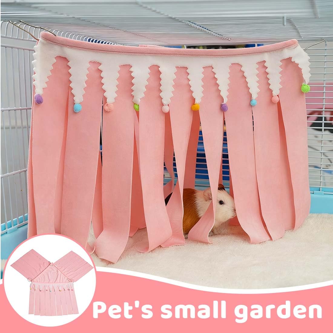 Cabane et Hamac pour Cochon d'Inde,Accessoires pour Petit Animal,Tente de Hamster,Cachette d'angle pour Cage d'animaux Domestiques(Rose)