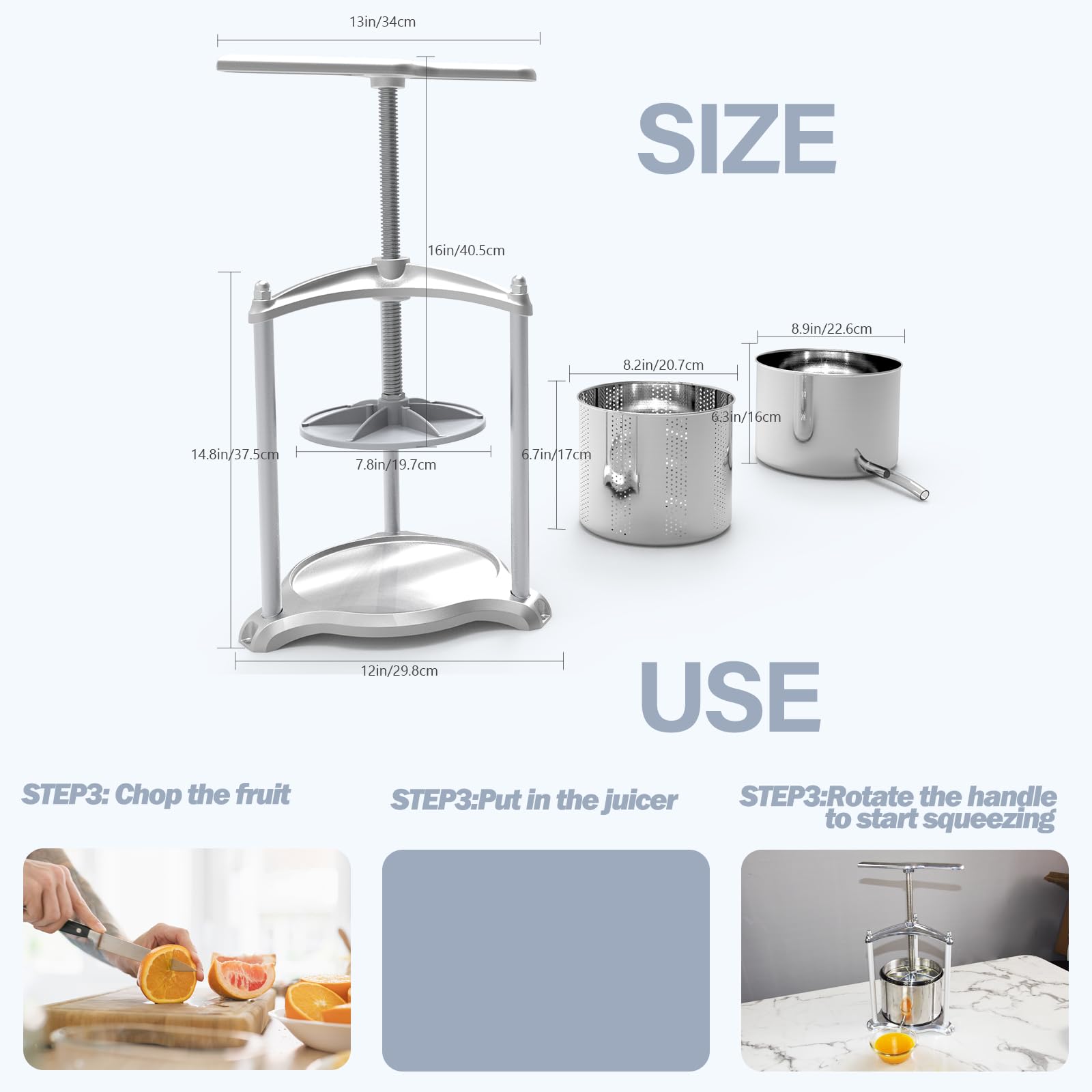 SQUEEZE master Fischer Presse-fruits jusqu'à 6 l en aluminium et acier inoxydable – Presse à vin pour la cuisine et un usage domestique ambitieux