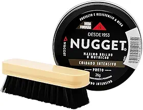 Kit Escova Macia + Graxa Nugget Preta 36g - Lustrar e Engraxar Sapatos