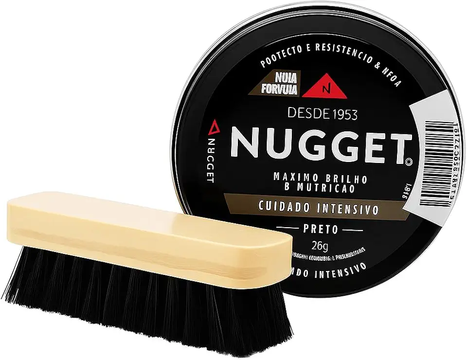 Kit Escova Macia + Graxa Nugget Preta 36g - Lustrar e Engraxar Sapatos