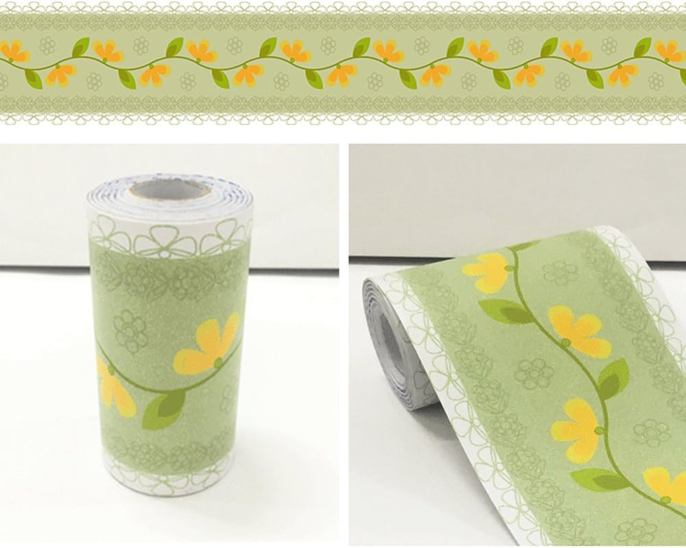LoveFaye Yellow Floral Wallpaper Border Peel & Stick Waterproof Bath Room Kitchen Tiles Wall Decor Sticker