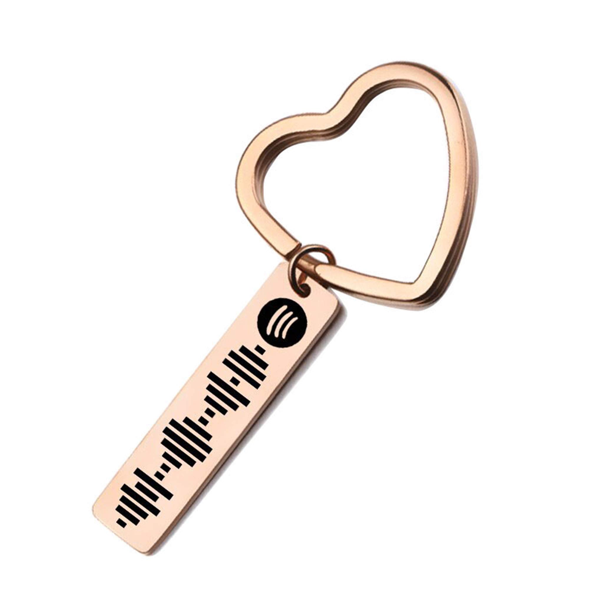 Jinlinjew Women's Rose Gold Personalized Music Spotify Scan Code Keychain Pendant - Custom Engraved Song With Stainless Steel Heart Keyring For Couples Gifts