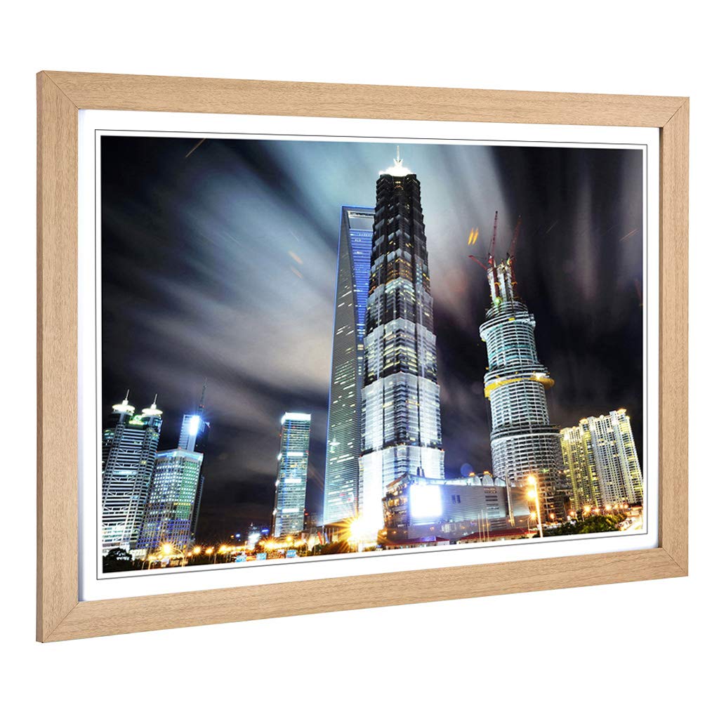 Big Box Art Framed Print of Shanghai China Skyline (3) Design | Wall Art Picture | Home Decor for Kitchen, Living, Dining Room, Bedroom, Hallway, Office, Oak, A2 / 24.5x18 Inch / 62x45cm
