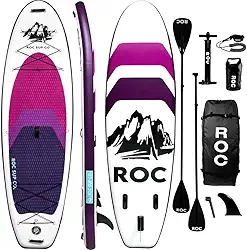 Roc Pranchas De Stand Up Paddle Infláveis De 10 Pés E 6 Pol. Com Acessórios De Prancha De Paddle Sup Premium, Design Amplo E Estável, Deck Confortável Antiderrapante Para Jovens E Adultos (Violeta)