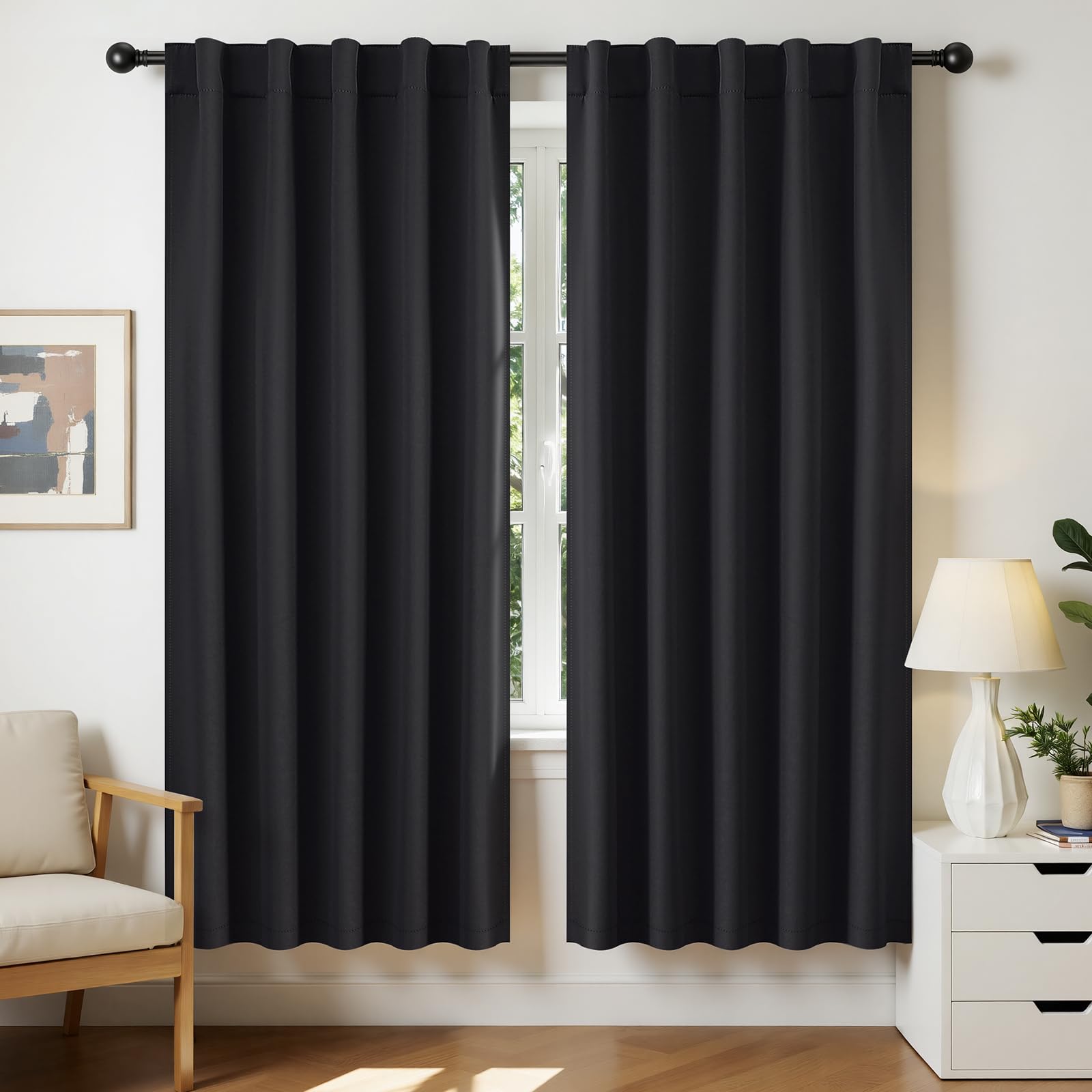 Rideaux occultants contre la lumière du jour Joydeco noir passe-tringle 132x183 cm