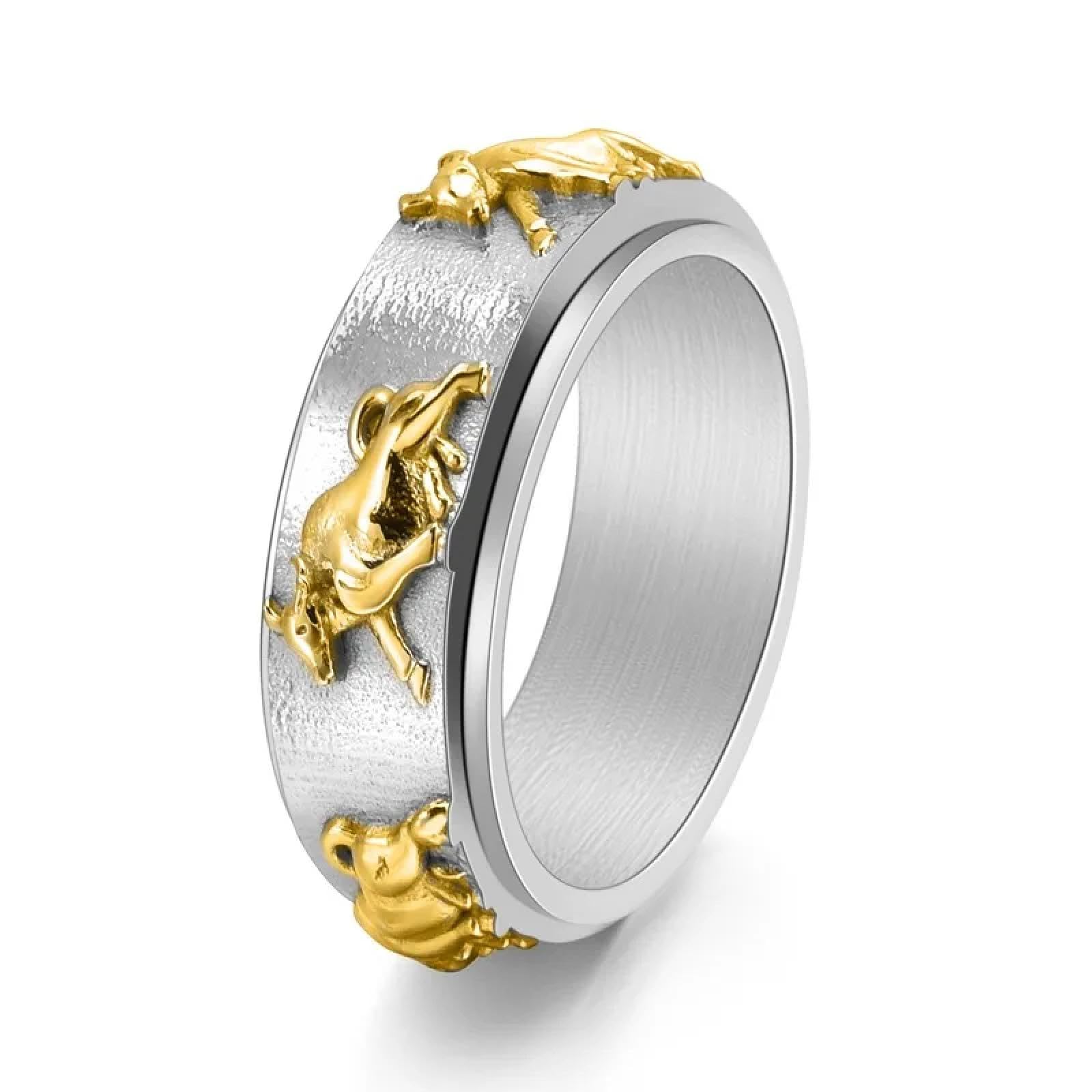 Ring Ringe Damen Bijouterie Herren Rotierender Stierkopfring Für Männer, Kräftiger Ochsen-Sternzeichen-Geburtsjahr-Schmuck, Verstellbares, Drehbares Statement-Band