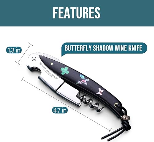 Miniatura 6 de Drincarier Sacacorchos con incrustaciones de madera de ébano, abridores de vino, sacacorchos, herramienta de llave de vino 3 en 1 con cortador de