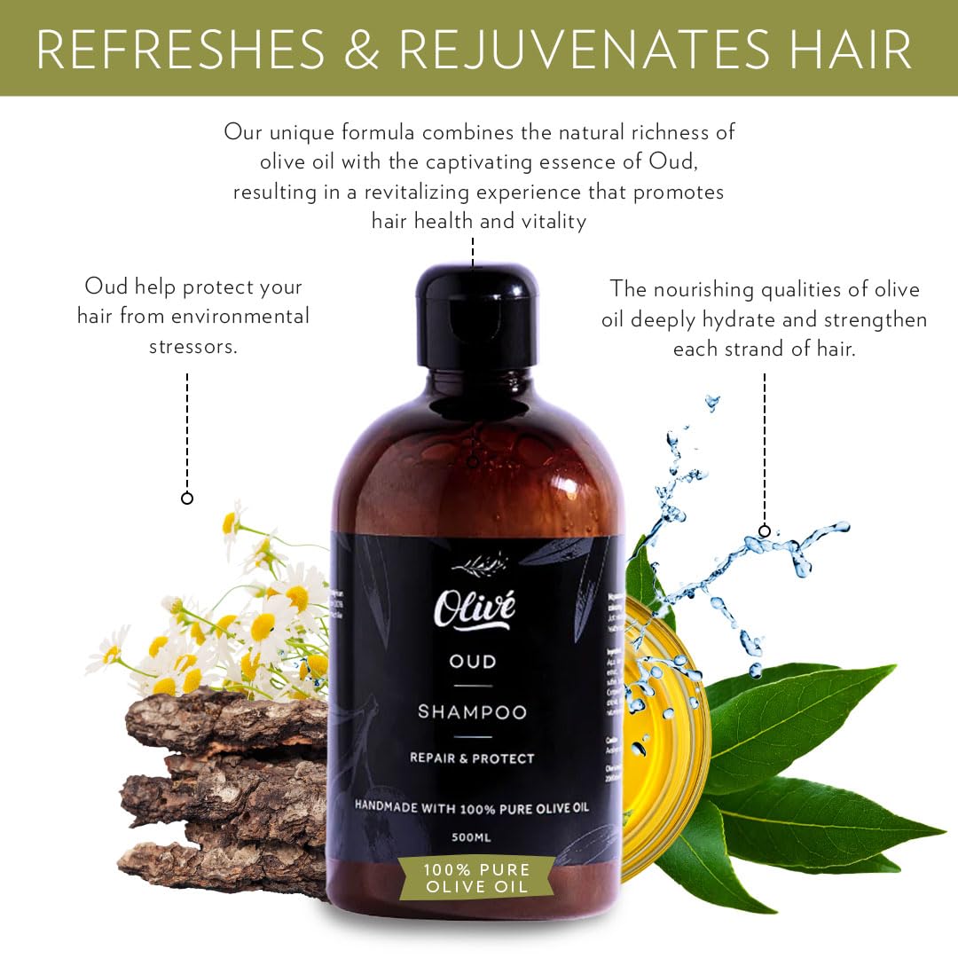 Made with Natural Ingredients 100% Pure Olive Oil 3 Piece Bath Set Oud Scent | Shampoo, Conditioner & Body Wash | Nourishing, Moisturizing Hair & Skin Care Gift for Women and Men