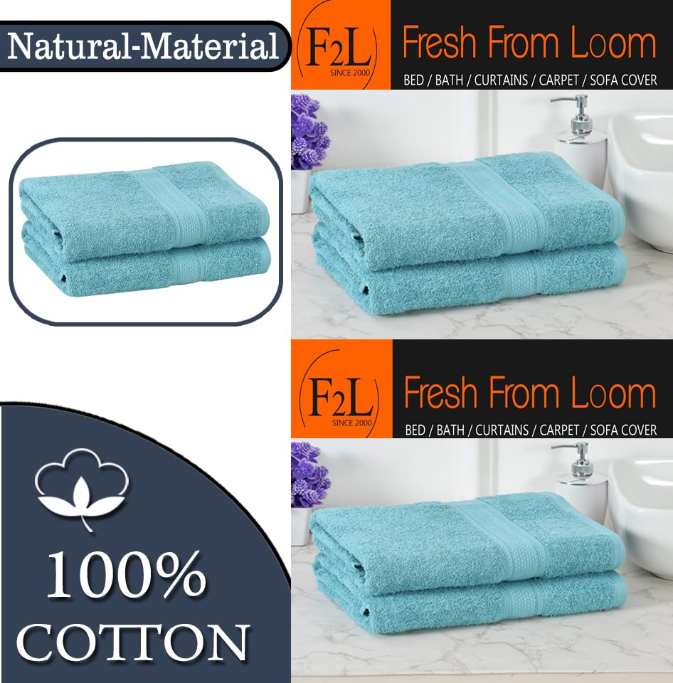 Image of FRESH FROM LOOM 500 GSM Premium Quick Dry Towels for Bath | 100% Pure Cotton | Skin Friendly for Men & Women | High Water Absorber Soft & Ultra-Hypoallergenic | (70 x 140 CM | Turquoise Blue) - 2pc