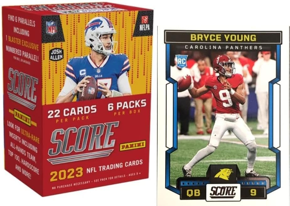 2023 Panini Score Football Blaster Box 6 Packs 132 Cards w 2023 Score Carolina Panthers Team Set Gift Pack