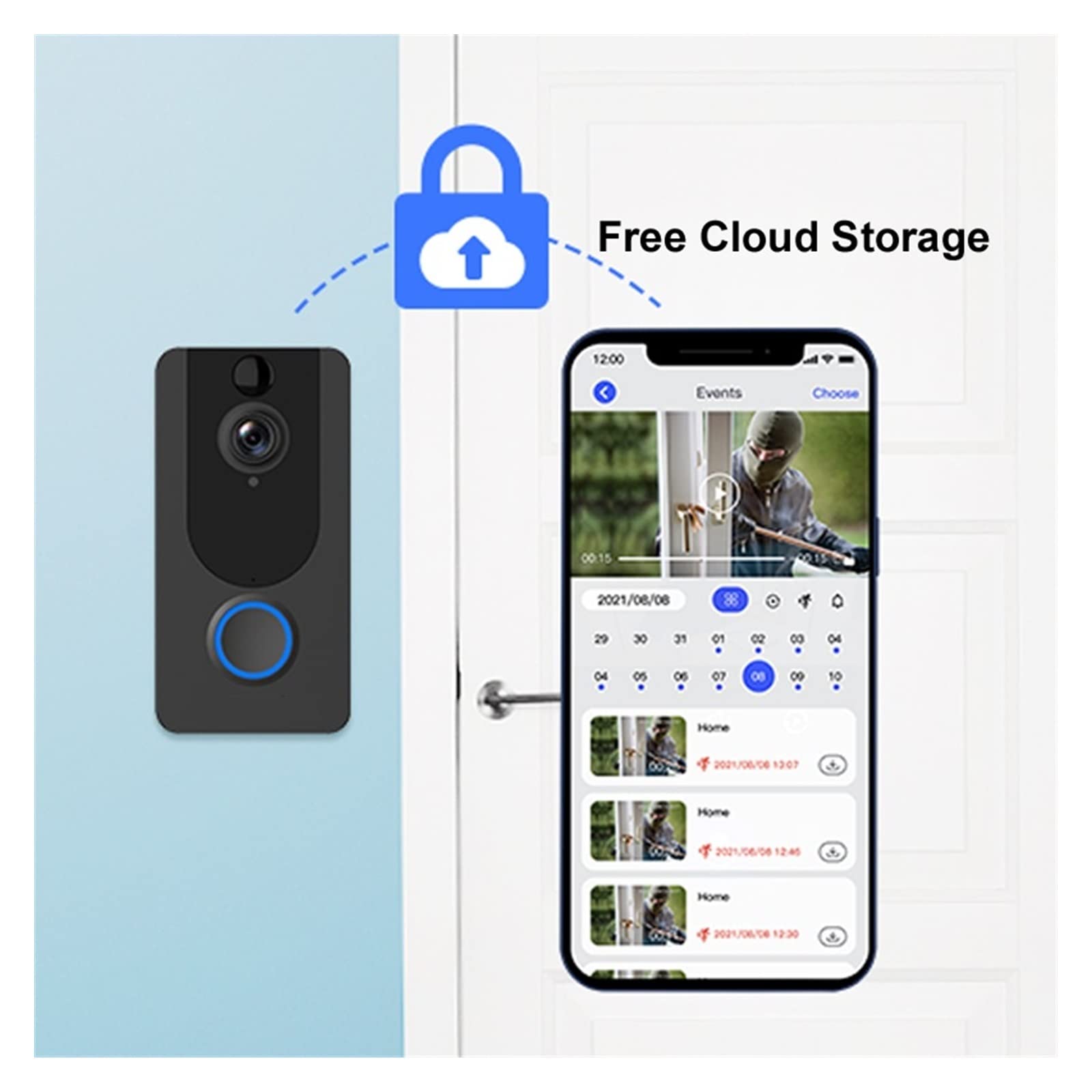 Bezprzewodowa kamera dzwonkowa, Bezprzewodowa kamera z dzwonkiem do drzwi 1080P Dzwonek z Wi-Fi Inteligentne zabezpieczenie Domofon Opcja Dzwonek domowy,Easy to install