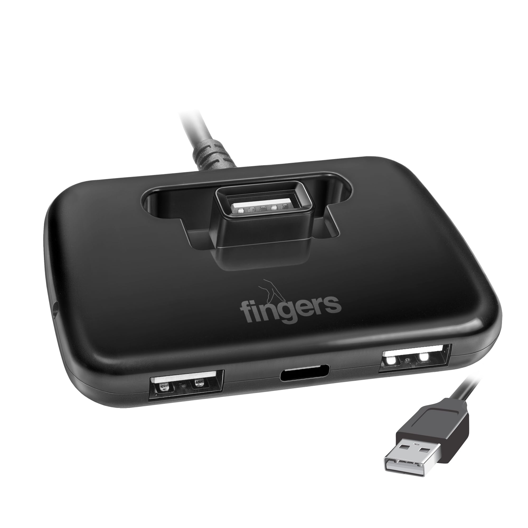FINGERS Quadrant-CU2.0 Slim 4-Port USB Hub (3 x USB 2.0 + 1 x Type-C, Compact, 480 Mbps Data Transfer, Plug & Play, Universal Compatible) - Jet Piano Black-image-42