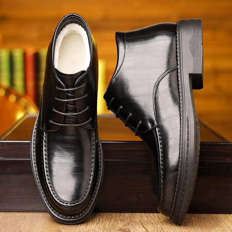 Fashion Closed Pointed Toe Oxford Dress Shoes Men's Leather Warm Lined Shoes Men Low Top Anti-Slip Outdoor Snow Casual Booties3
