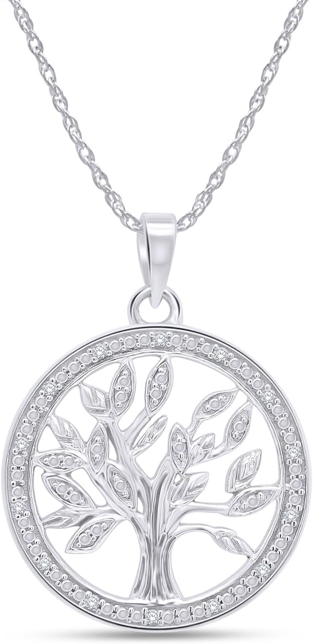 AFFY 14k Gold Plated Sterling Silver Diamond Accent Two Tone Tree of Life Pendant Necklace, 18"