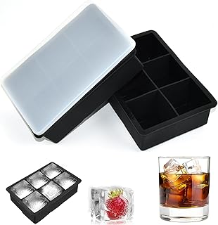 2個 製氷皿 四角氷 シリコン製氷機製氷ケースア 大きい氷5cm 製氷器 氷トレー ふた付き DIY 氷 作る 容器 ソフト取り出しやすい 冷凍保存 耐久性 多用途 ウイスキー ロックグラス ハイボール お酒 誕生日 プレゼント家庭用 (6穴 2個セット) [並行輸入品]