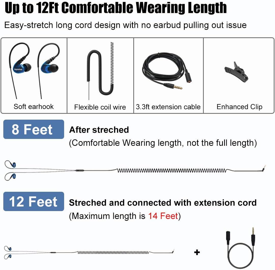 Joymiso Earbuds Headphones with 12Ft Extra Long Cord Length & Long Cord Durable Metal Earphones Earbuds Bundle, with Mic and Volume Control, for Cell Phones Computer Laptop TV, Deep Bass Clear Sound