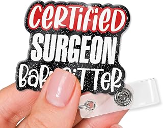 XQLZY Funny Certified Surgeon Baby Sitter Black Glitter Badge Reel Holder, Cute Badge Holder Gift for Surgeon Graduate, Birthday Gift for Operating Room Doctor Nurse Physician Assistant Anesthetist