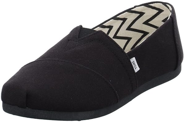 TOMS Womens Alpargata Recycled Cotton Canvas Loafer Flat, Black, 12 US