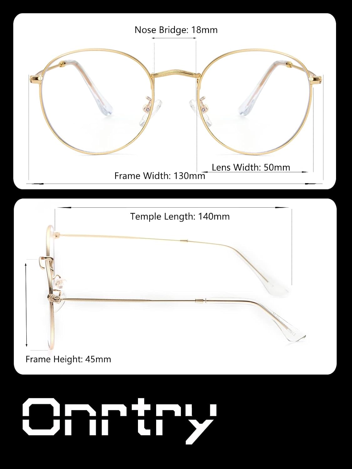 Onrtry Circle Blue Light Glasses for Women Men Round Metal Frame Computer Gaming Eyeglasses 2 Pack