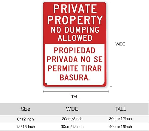 Miniatura 2 de Aviso de advertencia Señal de precaución de peligro,Propiedad Privada No Se Permite Tirar Basura,Tráfico Carretera Señal de Negocio 12x16 en