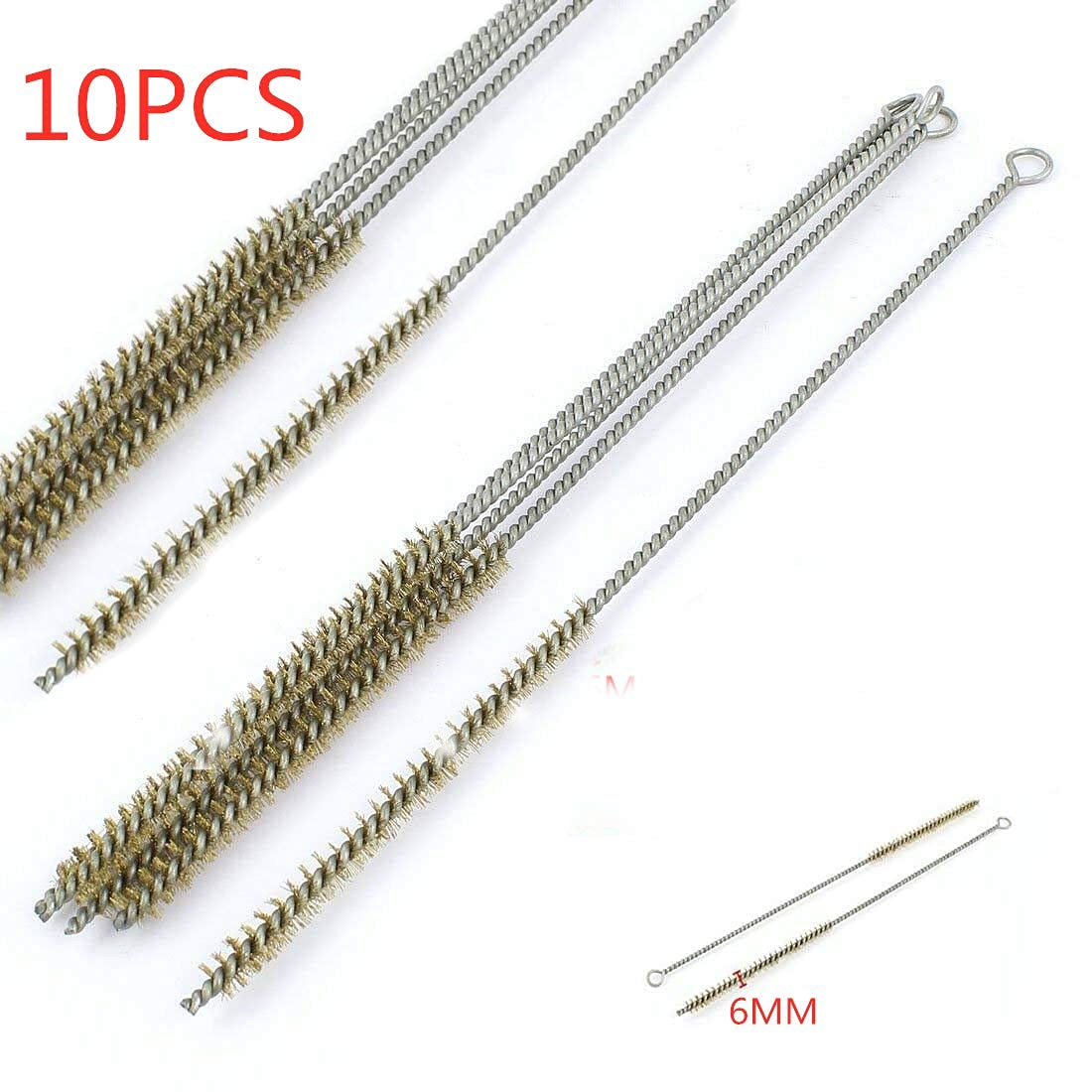 Juego de 10 cepillos de tubo de latón para limpieza de cepillos de alambre, mango largo, cerdas de limpieza, 6 mm/10 mm/14 mm, 6mm