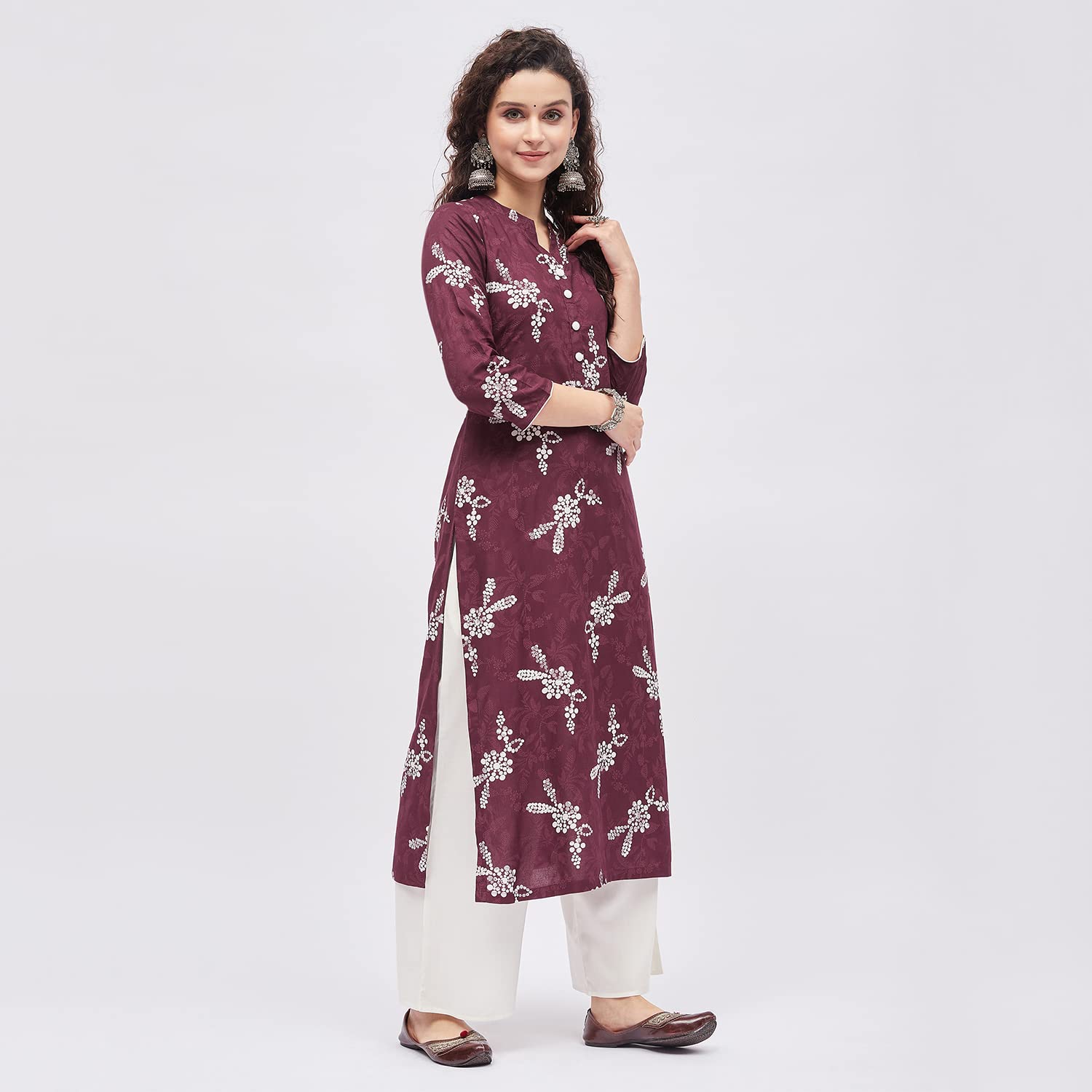 Tissu Women's Rayon Maroon & White Printed Kurta With Palazzo (Tis-630_Maroon_Xxl)