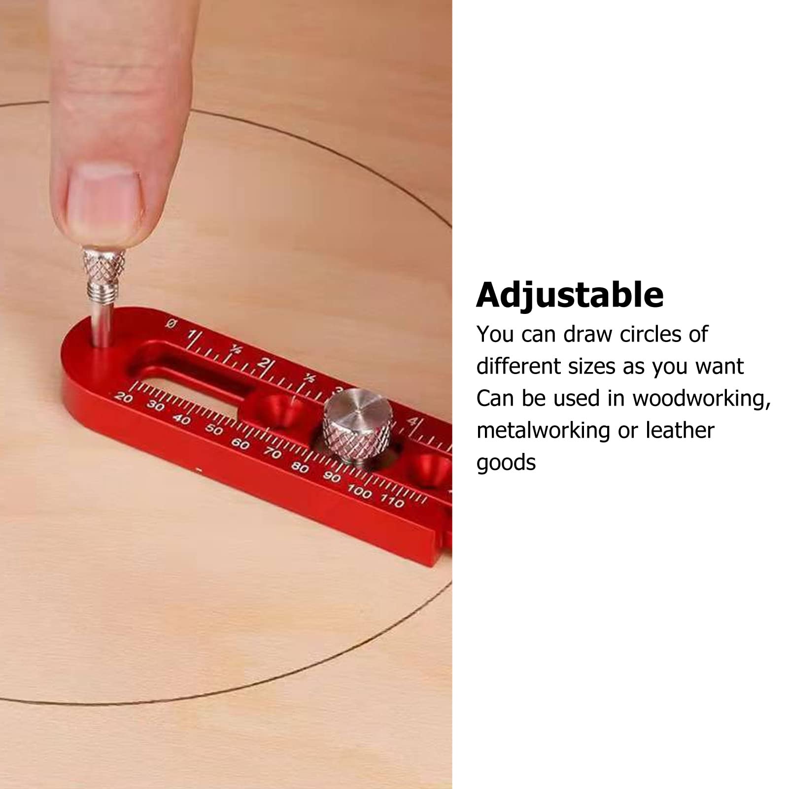 Brújula para carpintería, regla circular de dibujo ajustable de aleación de aluminio de precisión profesional, calibre de marcado de punto fijo de doble escala, herramienta para trazar madera para c