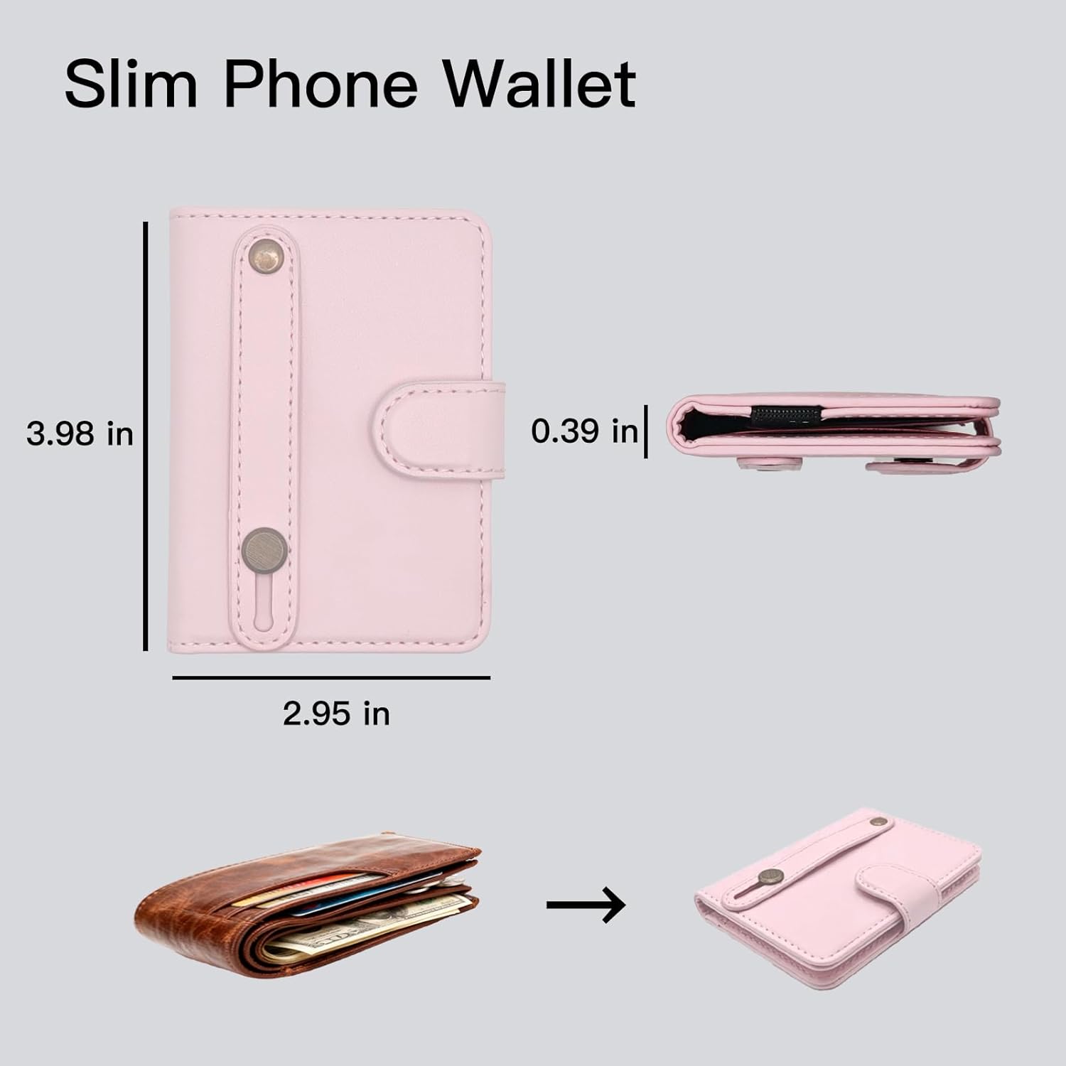 for MagSafe Card Holder for iPhone 17/16/15/14/13/ Pro/Max/Plus with Strap Stand RFID Blocking ID Window Hold 5 Cards,Leather Magnetic Phone Wallet for MagSafe Phones and Cases,Leather Pink