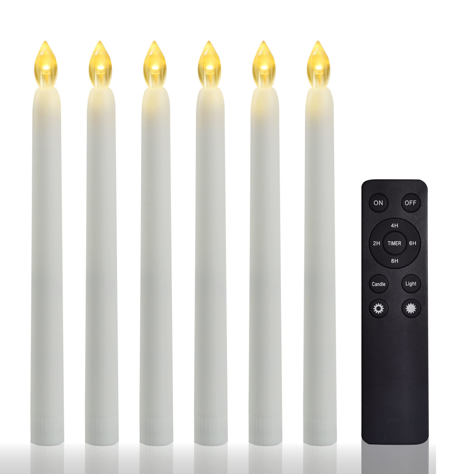 9-Inch Battery Operated Flameless LED Taper Candles w/Remote Timer 6 Pack