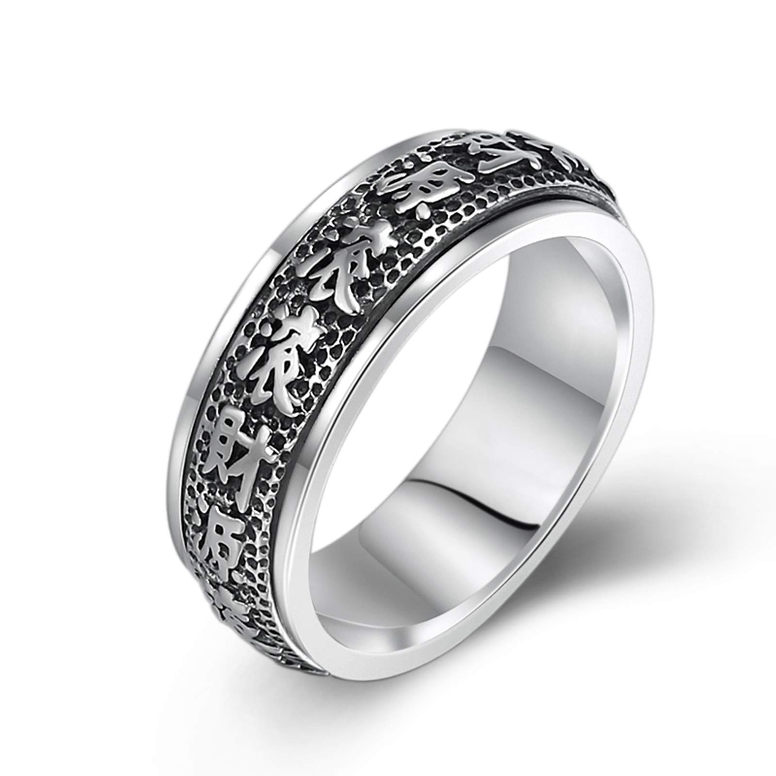 KnSam - Anello da uomo vintage in argento 925, anello portafortuna cinese rotante in argento 925, stile punk gotico e Argento, 58 (18.5), cod. FF191104DE454