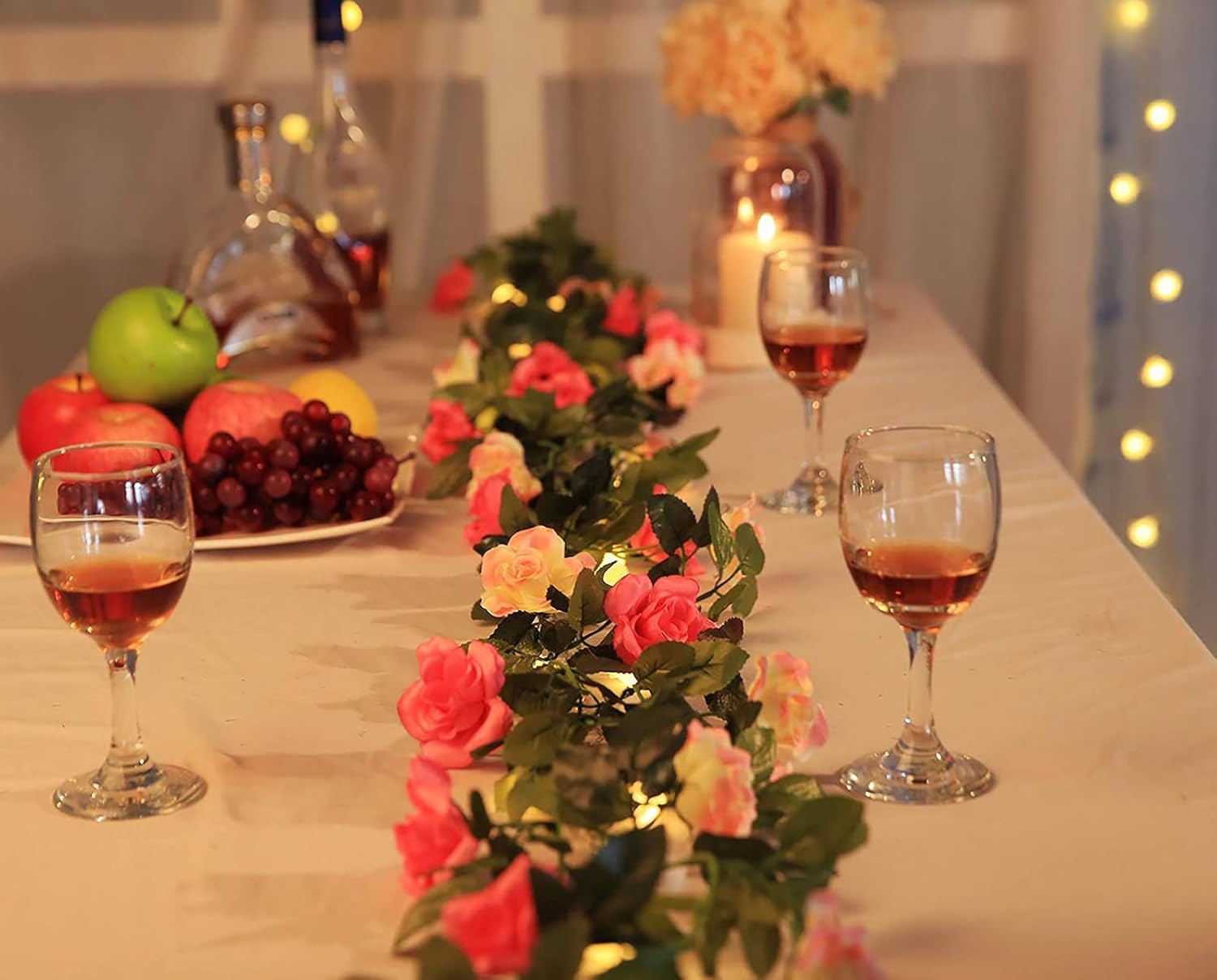 JUSTOYOU Artificial Rose Garland Vines Pink Flowers Hanging Silk Rose Vine for Wedding Home Office Arch Arrangement Decoration 7.6FT(2PCS) - Image 3