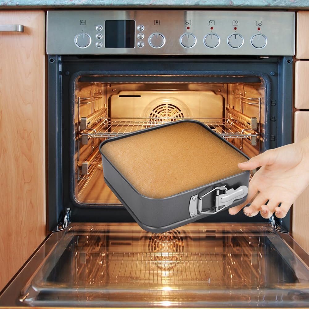 Moule à charnière rectangulaire 28 cm avec revêtement antiadhésif - Moule à gâteau avec fond plat - Petit moule à gâteau avec fond plat - Pour la cuisson de gâteaux, acier au carbone - Noir