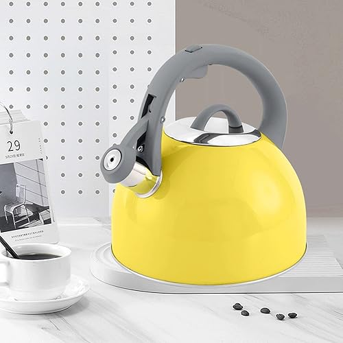 Miniatura 7 de Bonita estufa de té, hervidor de acero inoxidable con silbato fuerte, hervidor de agua caliente ideal y caldera de agua apta para hervir agua y té