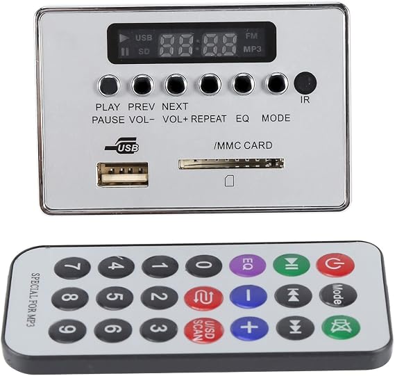 MP3 Decoder, DC12V Bluetooth MP3 Decoder Board Audio Module USB SD TF FM Radio Lossless WMA/WAV(12V Bluetooth Silver Edition)