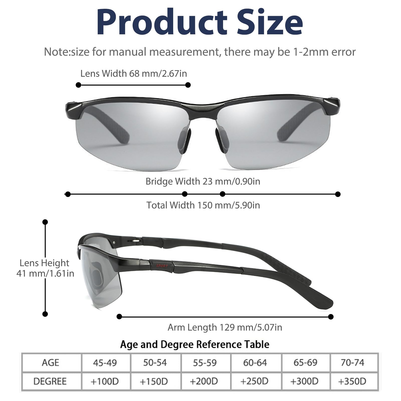 Occhiali da sole polarizzati fotocromatici per gli uomini Sport Day & Night Vison Driving Glasses Anti Glare Shades Spring Hinges