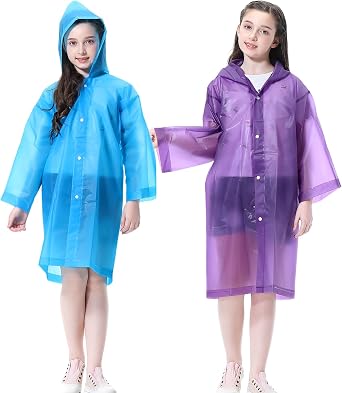 Rain Ponchos Raincoats for Kids, 2 Packs Rain Coats Jacket Reusable with Hood for Boys Girls Disney Hiking Camping Outdoor