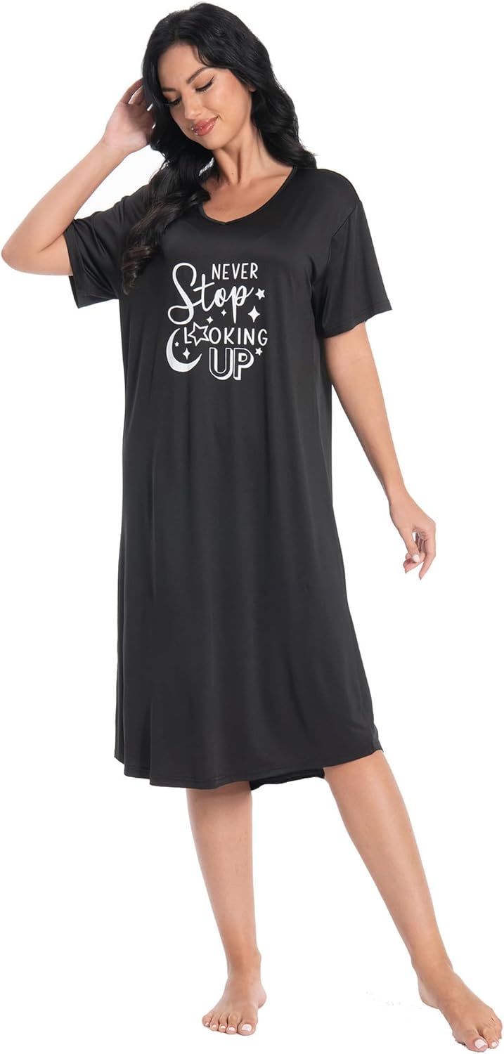 3 Pack Nightgowns for Women Soft Print Womens Nightshirts Short Sleeve Sleepwear - Image 2