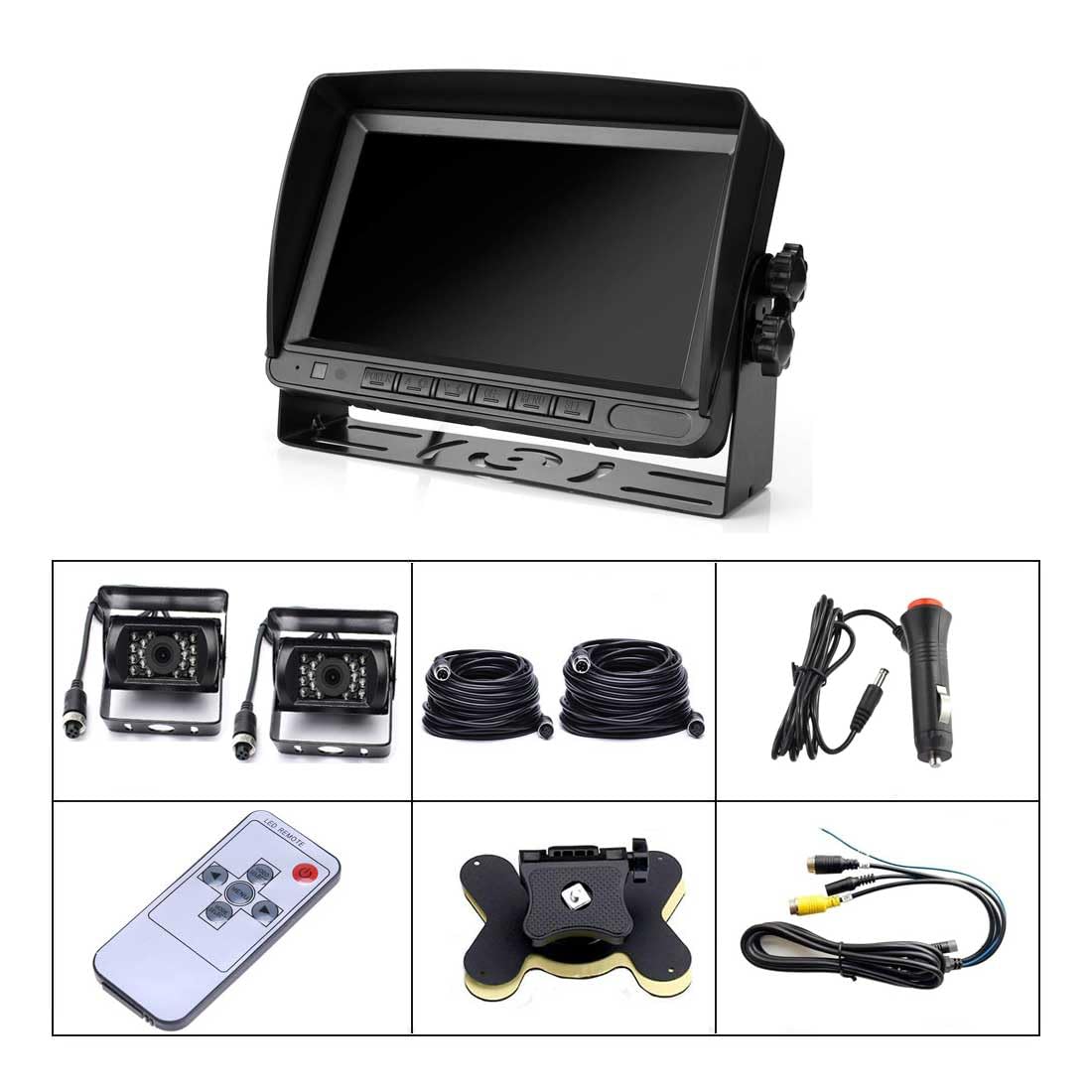 Sistema di monitoraggio della telecamera di backup del veicolo, 7 pollici TFT LCD Monitor +2x 18LEDs Impermeabile Visione Notturna Telecamera per retromarcia per bus/camion/rimorchio/roulotte/camper