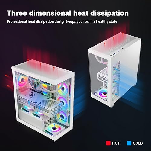 Miniatura 4 de RUIX OV603 ATX Mid-Tower Funda de PC, espaciosa funda para juegos de alto flujo de aire con 4 ventiladores PWM ARGB de 4.724 in, puertos USB 3.0 y