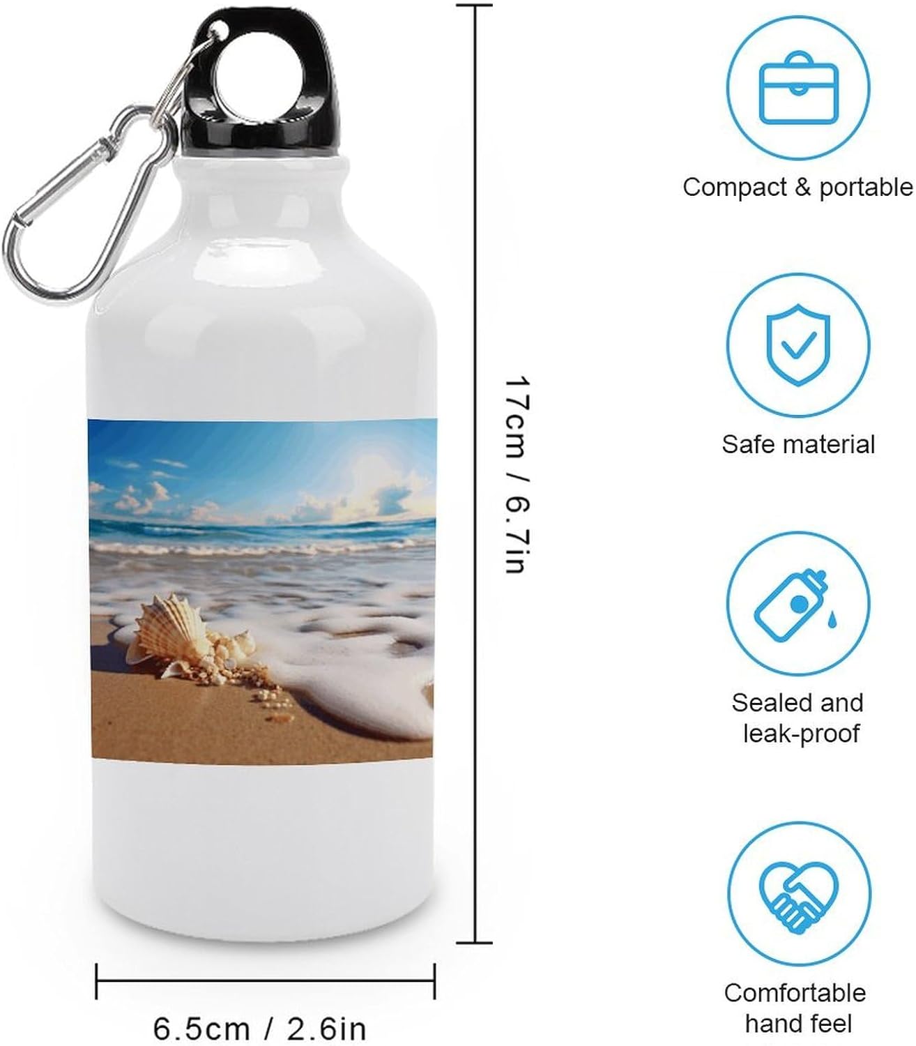 Aluminum Sports Water Bottle with Carabiner Clip & Leak-Proof Lid image 2