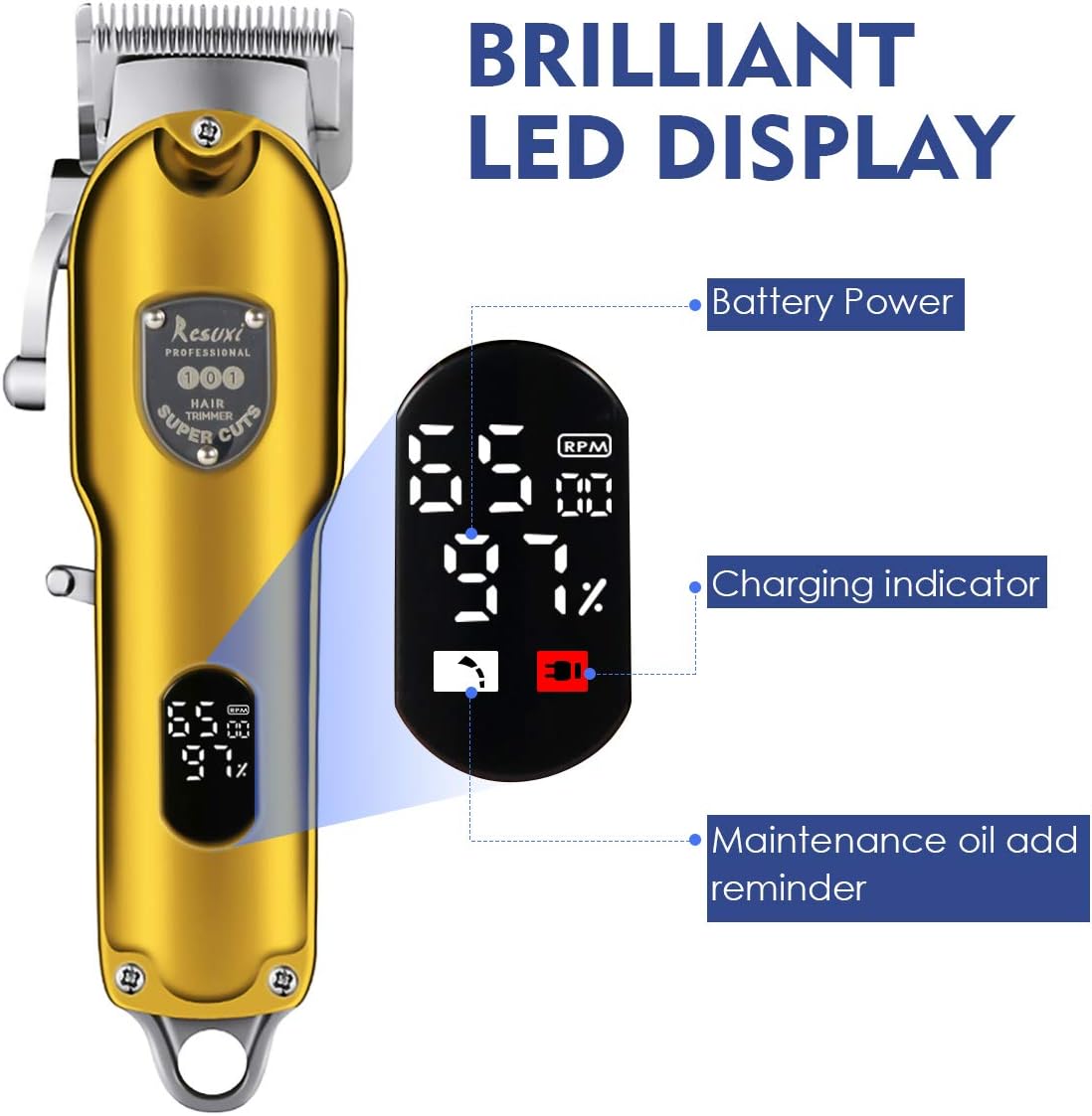 Hair Clippers for Men, Quiet Professional Cordless Hair Trimmer Beard Trimmer Grooming Kit Rechargeable Hair Cutting Kit with 4 Guide Combs, 2000mAh Battery, LED Display for Men, Pets and kids