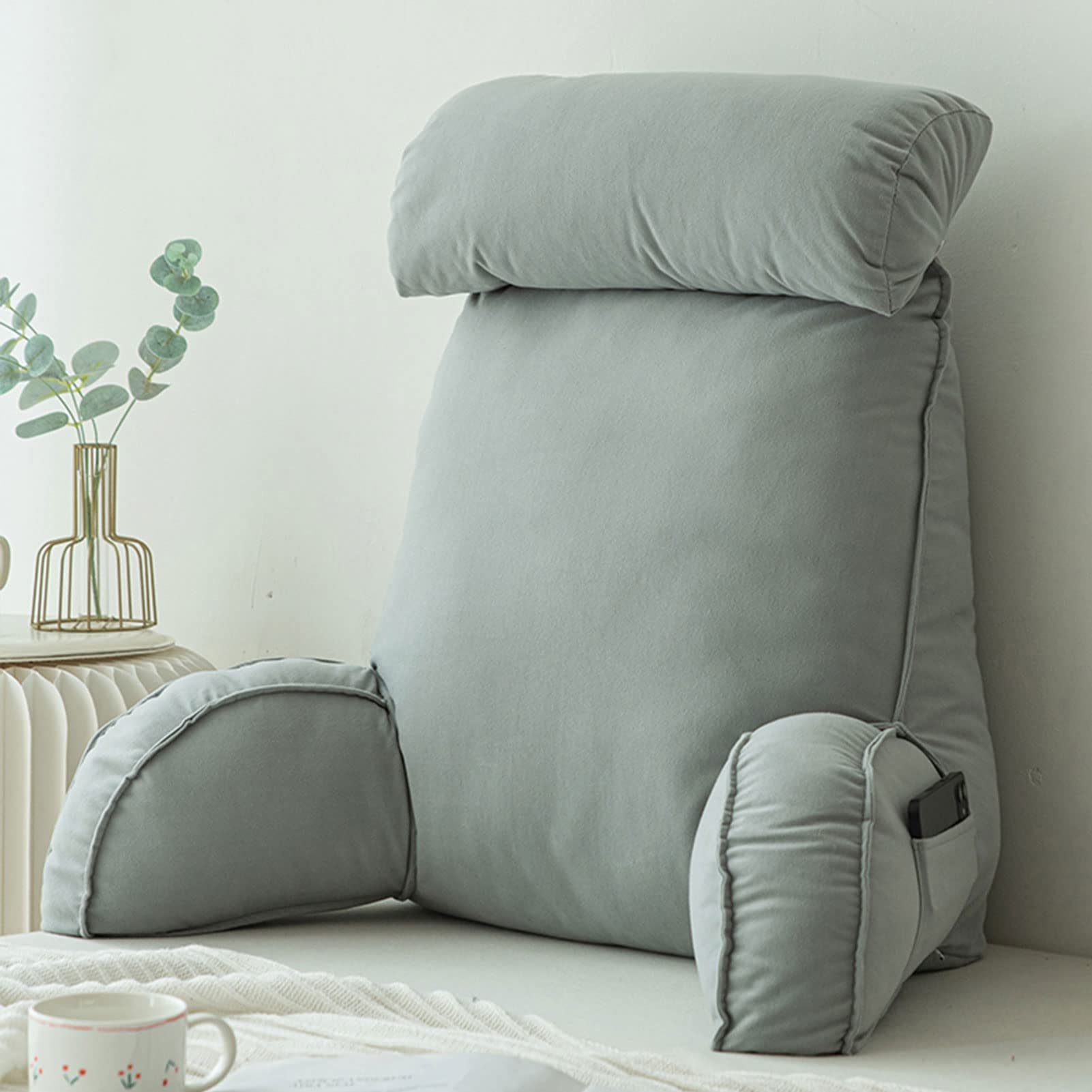 Almohada de lectura con brazos de apoyo, almohada para descansar en la cama, cojín de apoyo lumbar, ideal para leer, se puede usar como almohada de apoyo, para leer, mirar televisión, jugar, 75 × 40