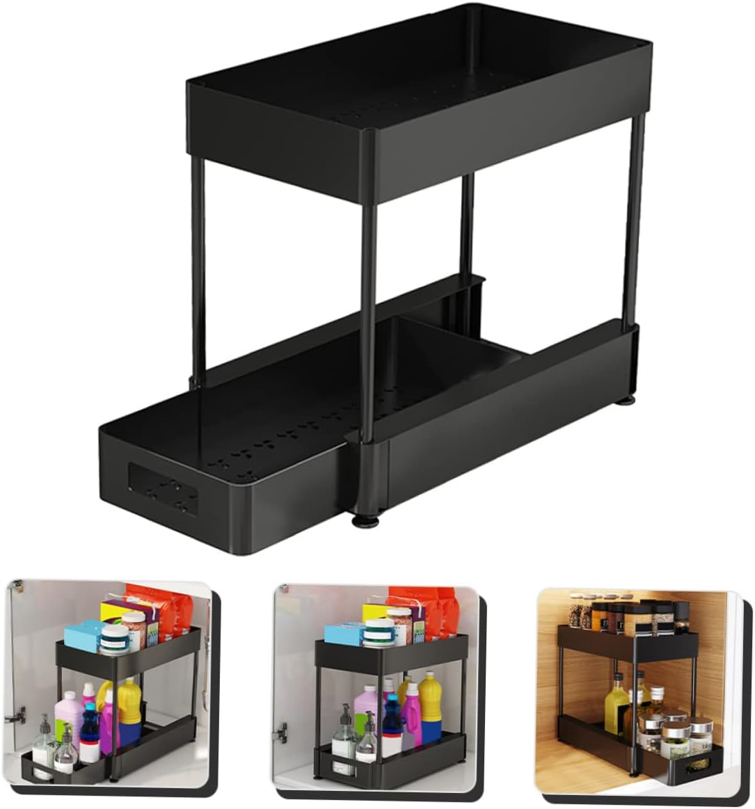 under Sink Organizer Pull-out Storage Rack for Kitchen and Bathroom Chic Design with Higher Edges for Easy Access and Secure Storage Multi-purpose Cabinet Organizer