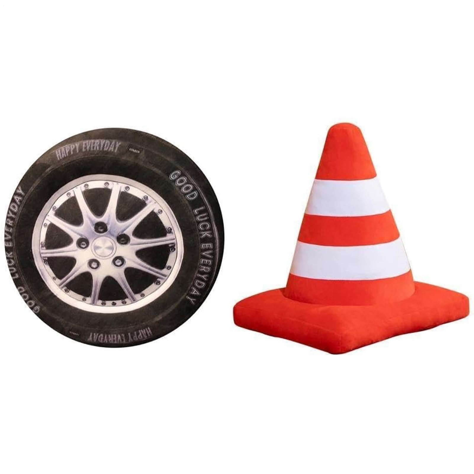**Simulation Wheel plushee - Stuffed Car Tire Pillow, Traffic Cone Plush Toy, Soft Cushion Doll | Durable Decorative Plush, Funny Throw Pillow, Creative Car Accessory For Bedroom, Living Room, Kids