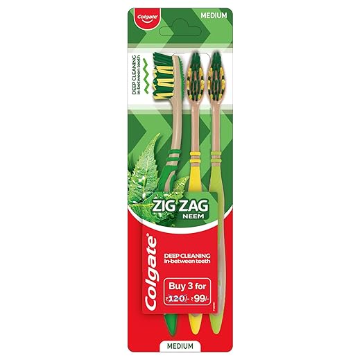 Buy Colgate Adult Zigzag Neem Medium Bristle Manual Toothbrush 3 Pcs