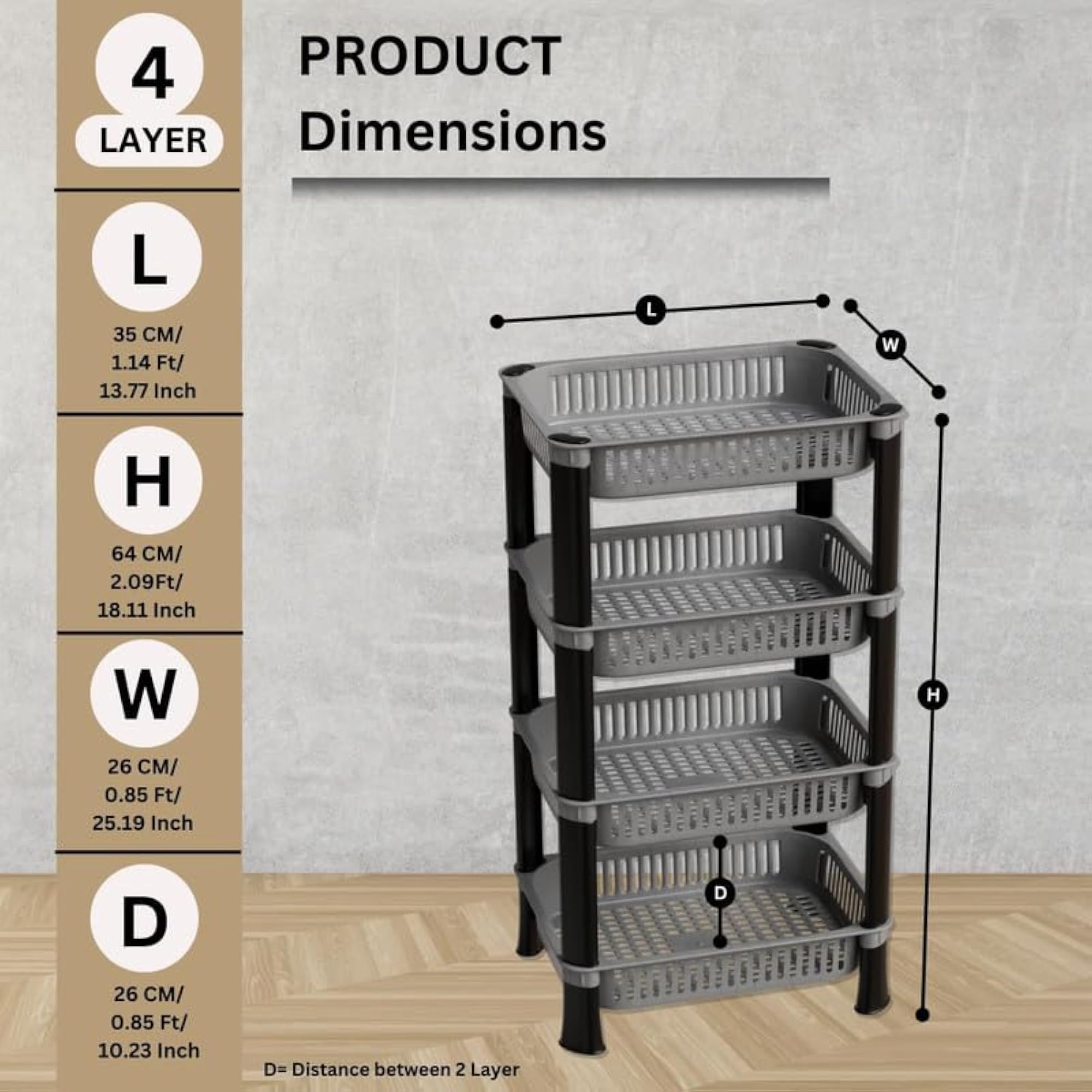 4-Layer Multipurpose Plastic Kitchen Storage Rack