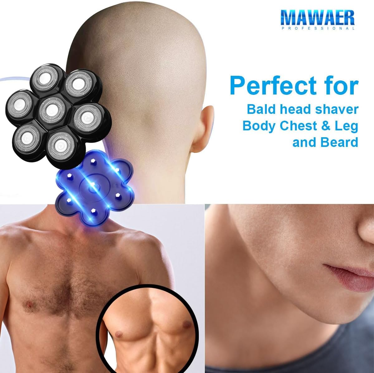 Universal Magnetic 7 Blades Head shaver replacement heads Compatible with Freedom Gold series Head Shaver, and Many Brands, Shaver Replacement Heads for Head Shaver Universal replacement heads